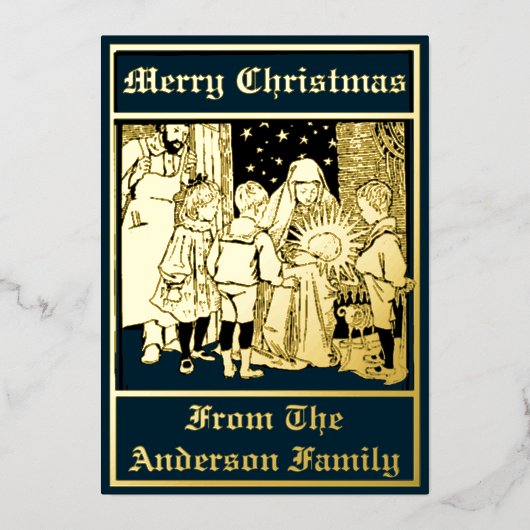 ヴィンテージ1896クリスマス出生と子供 箔シーズンカード (正面)