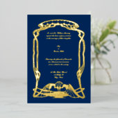 ヴィンテージ1897アールデコまたはアールヌーボーピーコック 箔招待状 (立ち正面)