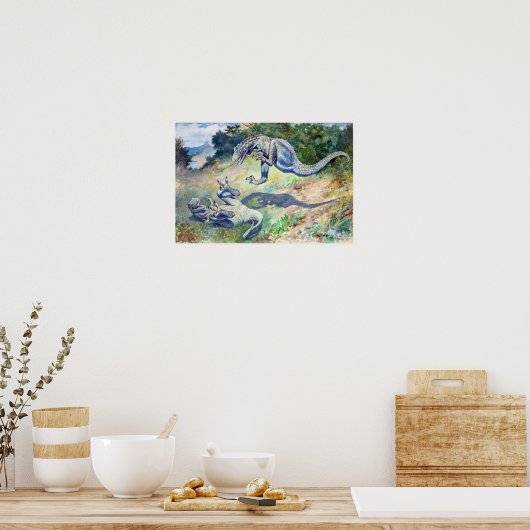 ヴィンテージ1897チャールズナイトによる恐竜の戦い ポスター (キッチン)