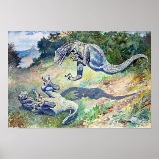 ヴィンテージ1897チャールズナイトによる恐竜の戦い ポスター (正面)