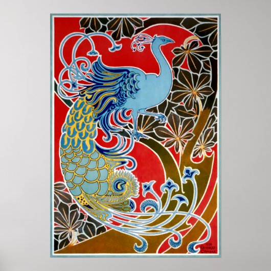 ヴィンテージ1898アールヌーボーピーコックバイジスバート・コンバズ ポスター (正面)