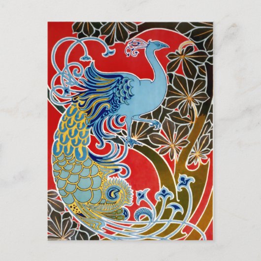 ヴィンテージ1898アールヌーボーピーコックバイジスバート・コンバズ ポストカード (正面)