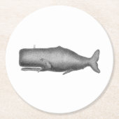 ヴィンテージ19センチュリークジラスケッチ ラウンドペーパーコースター (正面)