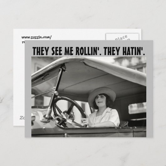 ヴィンテージ19世紀の女性の車のポストカーおもしろいド ポストカード (正面/裏面)