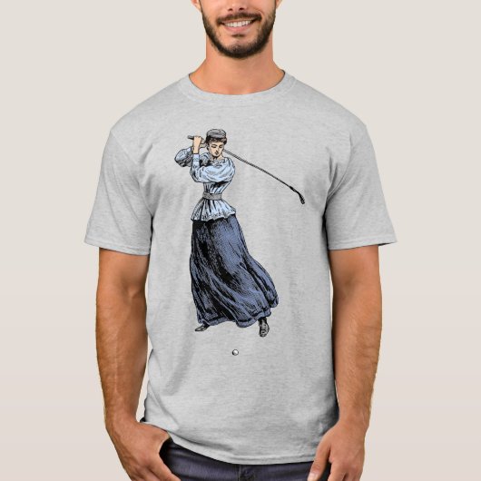 ヴィンテージ19世紀ゴルフクラブ付きゴルフ女性 Tシャツ (正面)