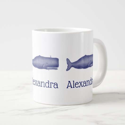 ヴィンテージ19世紀スタイルクジラ#1 Nブルー ジャンボコーヒーマグカップ (正面右)