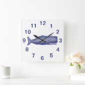 ヴィンテージ19世紀スタイルクジラ#1 Nブルー スクエア壁時計 (ホーム)