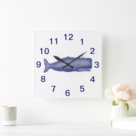 ヴィンテージ19世紀スタイルクジラ#1 Nブルー スクエア壁時計 (ホーム)