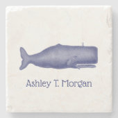 ヴィンテージ19世紀スタイルクジラ#1 Nブルー ストーンコースター (正面)