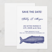 ヴィンテージ19世紀スタイルクジラ#1 Nブルー 招待状 (正面/裏面)