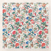 ヴィンテージ19世紀花柄ブルーグリーンレッド ガラスコースター (正面)