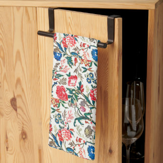 ヴィンテージ19世紀花柄ブルーグリーンレッド キッチンタオル