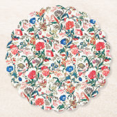 ヴィンテージ19世紀花柄ブルーグリーンレッド ペーパーコースター (正面)