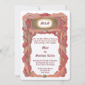 ヴィンテージ1900バラおよびドレープ縁どリー結婚フローラ 招待状 (正面)