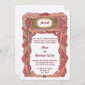 ヴィンテージ1900バラおよびドレープ縁どリー結婚フローラ 招待状 (正面/裏面)