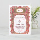 ヴィンテージ1900バラおよびドレープ縁どリー結婚フローラ 招待状 (スタンド正面)