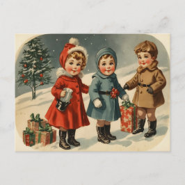 ヴィンテージ1900年代かわいい子どものクリスマス シーズンポストカード