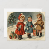 ヴィンテージ1900年代かわいい子どものクリスマス シーズンポストカード (正面/裏面)