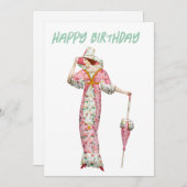 ヴィンテージ1900年代の女性ハッピーバースデー シーズンカード (正面/裏面)