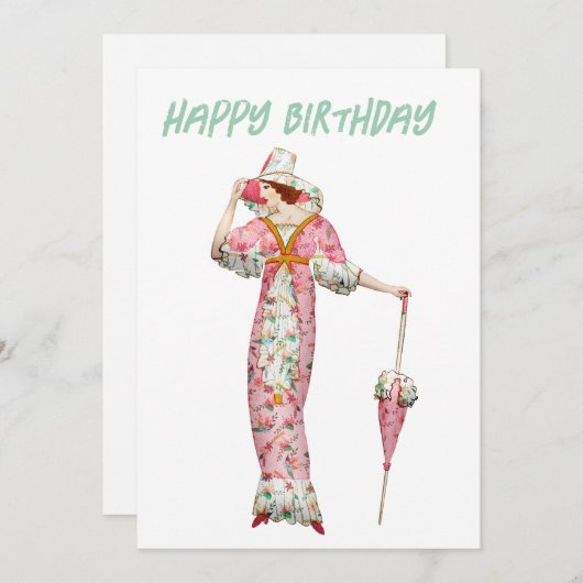 ヴィンテージ1900年代の女性ハッピーバースデー シーズンカード (正面/裏面)