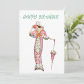 ヴィンテージ1900年代の女性ハッピーバースデー シーズンカード (スタンド正面)