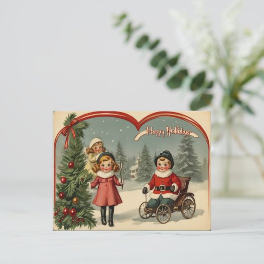 ヴィンテージ1900年代初めのクリスマスハッピーホリデー シーズンポストカード (スタンド正面)