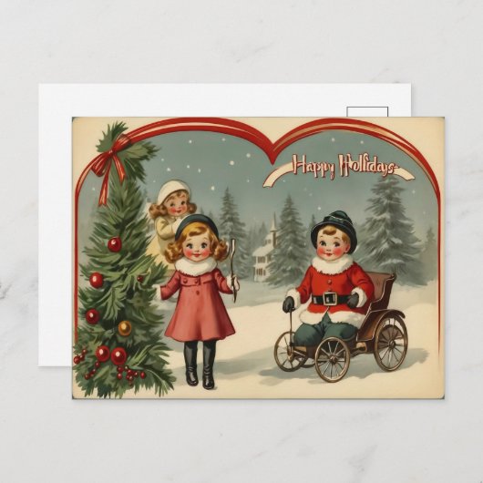 ヴィンテージ1900年代初めのクリスマスハッピーホリデー シーズンポストカード (正面/裏面)