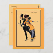 ヴィンテージ1900sローラスケートで滑る、復元図解入りの、写真付きの ポストカード (正面/裏面)