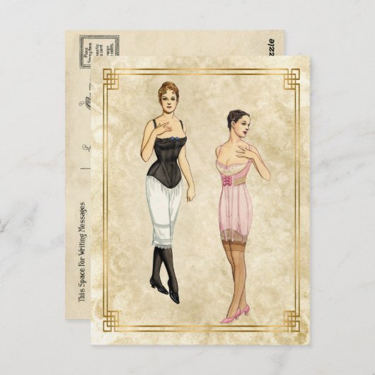 ヴィンテージ1900s下着ファッションイラストレーション ポストカード (正面/裏面)