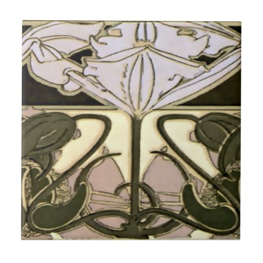 ヴィンテージ1901アールヌーボーフローラバイアルフォンスミュシャ タイル (正面)