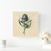 ヴィンテージ1902スコティッシュティスルアンティークワイルドフラワー スクエア壁時計 (ホーム)