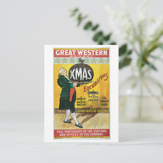 ヴィンテージ1903のイギリスのクリスマスの列車旅行広告 シーズンポストカード (スタンド正面)