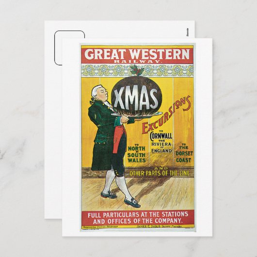 ヴィンテージ1903のイギリスのクリスマスの列車旅行広告 シーズンポストカード (正面/裏面)