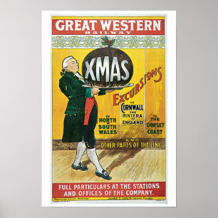 ヴィンテージ1903英国クリスマストレイン旅行広告 ポスター