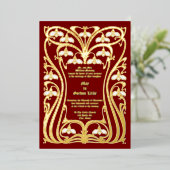 ヴィンテージ1904アールヌーボー花の葉枠 箔招待状 (立ち正面)