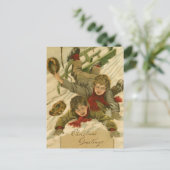 ヴィンテージ1906雪のクリスマスに男の子そり シーズンポストカード (スタンド正面)