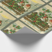 ヴィンテージ1906雪のクリスマスパターンの鳥 ラッピングペーパー (角)