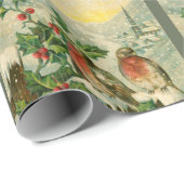 ヴィンテージ1906雪のクリスマスパターンの鳥 ラッピングペーパー (ロールコーナー)