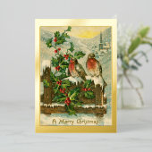 ヴィンテージ1906雪のクリスマス金ゴールド 箔シーズンカード (立ち正面)
