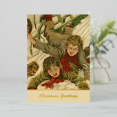 ヴィンテージ1906雪の男の子そりクリスマス金ゴールド 箔シーズンカード (立ち正面)