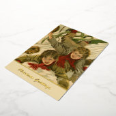 ヴィンテージ1906雪の男の子そりクリスマス金ゴールド 箔シーズンカード (回転した状態)