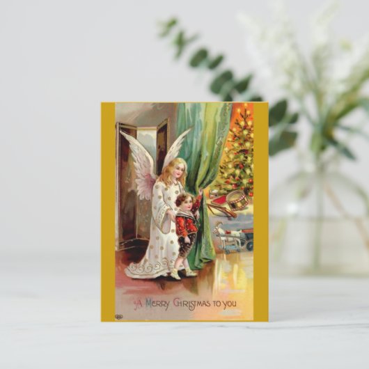 ヴィンテージ1908グリーティングカードエンジェル、子供、おもちゃ ポストカード (スタンド正面)