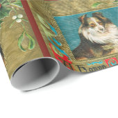 ヴィンテージ1908コリードッグス金ゴールドハッピークリスマス ラッピングペーパー (ロールコーナー)