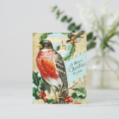 ヴィンテージ1908ロビンバードメリークリスマス シーズンポストカード (スタンド正面)