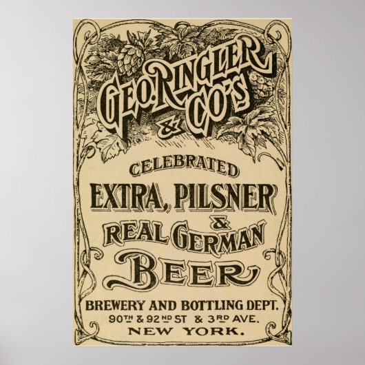 ヴィンテージ1908醸造所とビール広告 ポスター (正面)