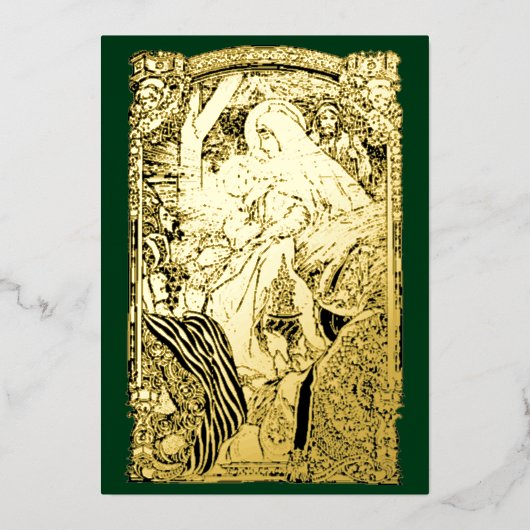 ヴィンテージ1909アールヌーボークリスマス出生 箔シーズンカード (正面)