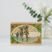 ヴィンテージ1909ボーイズ氷スケートで滑る金ゴールドクリスマス シーズンポストカード (スタンド正面)