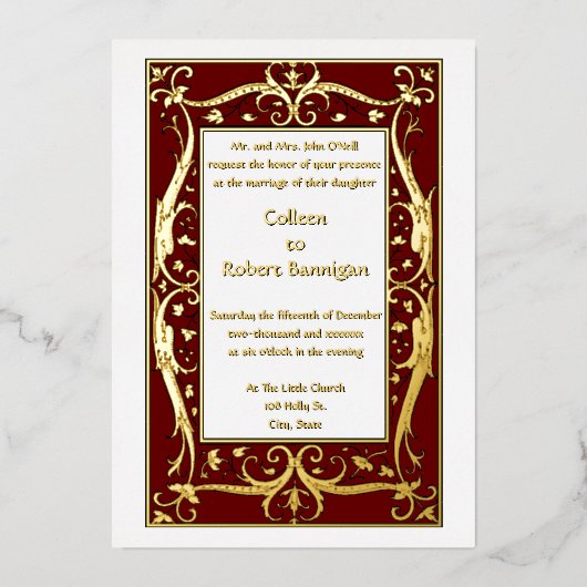 ヴィンテージ1909華美つる植物縁ど 箔招待状 (正面)