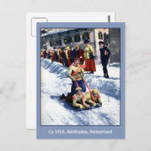 ヴィンテージ1910年代のウィンタースポーツ遊戯アルプス ポストカード (正面/裏面)