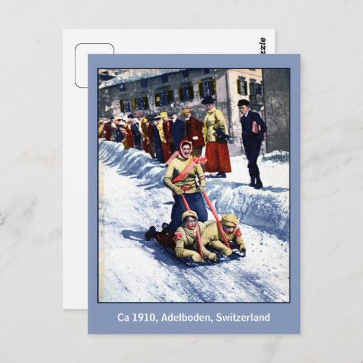 ヴィンテージ1910年代のウィンタースポーツ遊戯アルプス ポストカード (正面/裏面)